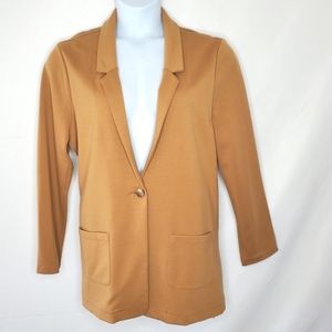 Garnet Hill Knit Relaxed Blazer Size 16 Lined Neutral Tencel Blend Jacket